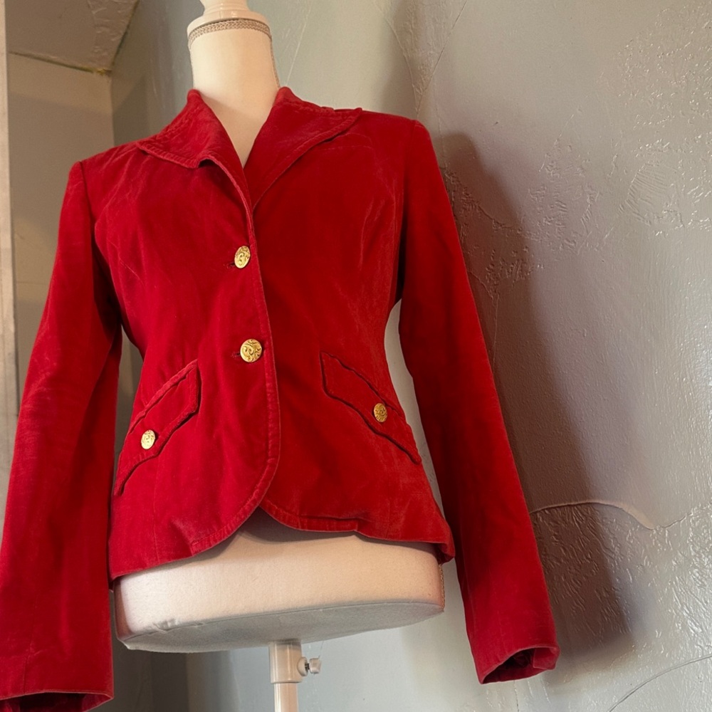 Handmade Velvet Blazer – Orange, Gold Buttons, Floral Lining, vintage charm. - Picture 8 of 15